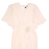 JUSTIN DAVID Womens Cream Fit & Flare Polyester Dress Midi Short Sleeve M