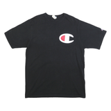CHAMPION Mens Black Graphic T-Shirt XL Short Sleeve Crew Neck Logo Embroidered
