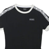 DIESEL Womens Black & White Logo Tape Graphic T-Shirt XS Crew Neck Short Sleeve