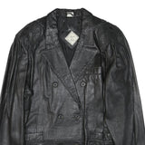 Womens Black Leather Button Jacket M Plain Classic Double Breasted Stylish