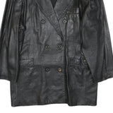 Womens Black Leather Button Jacket M Plain Classic Double Breasted Stylish