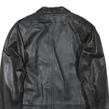Womens Black Leather Button Jacket M Plain Classic Double Breasted Stylish