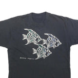 Womens Black Fish Graphic T-Shirt L Short Sleeve Crew Neck Cotton Blend