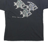 Womens Black Fish Graphic T-Shirt L Short Sleeve Crew Neck Cotton Blend
