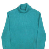 CABLE & GAUGE Womens Teal Plain Jumper Roll Neck Basic Knit L Comfortable Warm