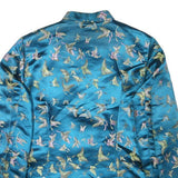 YI FANG Womens Blue Button Jacket S Polyester Blend Butterfly Pattern Elegant