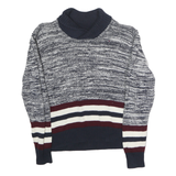 TOMMY HILFIGER Womens Blue & White Patterned Roll Neck Chunky Knit Jumper M