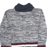 TOMMY HILFIGER Womens Blue & White Patterned Roll Neck Chunky Knit Jumper M