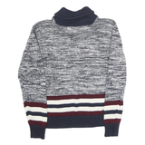 TOMMY HILFIGER Womens Blue & White Patterned Roll Neck Chunky Knit Jumper M