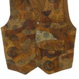 Mens Brown Patchwork Button Jacket L Polyester Blend Vintage Style Waistcoat