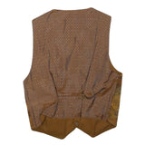 Mens Brown Patchwork Button Jacket L Polyester Blend Vintage Style Waistcoat