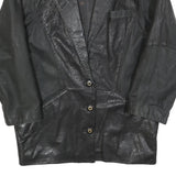 Womens Black Leather Button Jacket M Woven Casual Stylish Outerwear