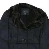 STYLE AND CO Womens Black Jacket L Polyester Faux Fur Button Closure