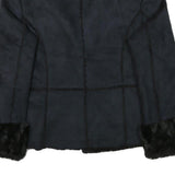 STYLE AND CO Womens Black Jacket L Polyester Faux Fur Button Closure