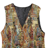 Womens Multicolour Button Jacket L Woven Patterned Waistcoat Stylish Elegant