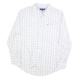 TOMMY HILFIGER Mens White & Blue Shirt Check XL Classic Fit Cotton Blend
