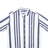 ALBA MODA Mens Blue & White Stripe Shirt M Cotton Button Short Sleeve Casual