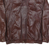 BEST UNIQUE Mens Brown Leather Zip Jacket XL Vintage Classic Casual Outerwear