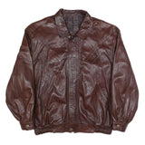 BEST UNIQUE Mens Brown Leather Zip Jacket XL Vintage Classic Casual Outerwear