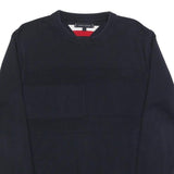 TOMMY HILFIGER Mens Navy Plain Cotton Crew Neck Jumper L Smart Casual Knitwear