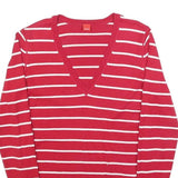 ESPRIT Womens Red & White Patterned V-Neck Basic Knit Jumper S Striped Cotton