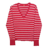 ESPRIT Womens Red & White Patterned V-Neck Basic Knit Jumper S Striped Cotton