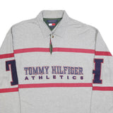 TOMMY HILFIGER Mens Grey Red Athletics Long Sleeve Polo Shirt XL Cotton Blend