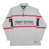 TOMMY HILFIGER Mens Grey Red Athletics Long Sleeve Polo Shirt XL Cotton Blend