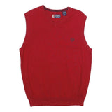 CHAPS Mens Red Plain Cotton Sleeveless V-Neck Jumper M Vest Casual Classic