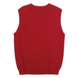 CHAPS Mens Red Plain Cotton Sleeveless V-Neck Jumper M Vest Casual Classic