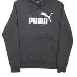 PUMA Mens Grey Cotton Blend Pullover Hoodie M Logo Print Drawstring Hood