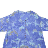 Womens Blue & Cream Printed Button Top Short Sleeve Round Neck L Cotton Blend