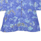 Womens Blue & Cream Printed Button Top Short Sleeve Round Neck L Cotton Blend