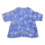 Womens Blue & Cream Printed Button Top Short Sleeve Round Neck L Cotton Blend