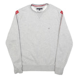 TOMMY HILFIGER Mens Grey Crew Neck M Cotton Sweatshirt with Branded Sleeve Tape