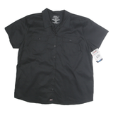 DICKIES Womens Black Work Shirt 2XL Cotton Blend Short Sleeve Button Front
