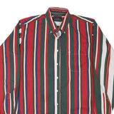 COTTON CLUB Mens Red Green Blue Striped Shirt L Button-Down Long Sleeve Cotton