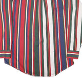 COTTON CLUB Mens Red Green Blue Striped Shirt L Button-Down Long Sleeve Cotton