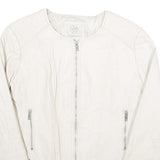 CLOCKHOUSE Womens White & Silver Faux Leather Biker Jacket UK 12 Zip Plain