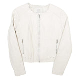 CLOCKHOUSE Womens White & Silver Faux Leather Biker Jacket UK 12 Zip Plain