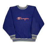 Reverse Weave Champion Spellout Sweatshirt - Large Blue Cotton