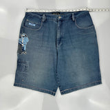No Boundaries Graphic Denim Shorts - 40W 11L Dark Wash Cotton