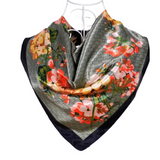 Anyyou Fashion Premium Satin Square Scarf – Romantic Floral Green Silk-Feel Neckwrap for Women
