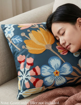 Anypillow Dark Blue Floral Embroidered Pillowcase Decorative Cushion Cover