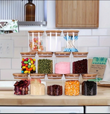 Anygleam Condiments Container 12Pcs Glass Jar Storage With Airtight Wooden Lids Canister