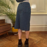 Re&X Embroidered Denim Skirt - 32W UK 12 Blue Cotton