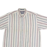 VAN HEUSEN Mens White & Multi Stripe Cotton Shirt L Button Down Casual Summer
