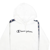 CHAMPION Mens White & Navy Logo Tape Pullover Hoodie M Cotton Blend