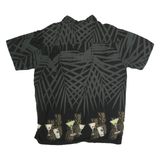M.E SPORT Mens Black with Grey Tropical Pineapple Pattern Cotton Shirt L Casual