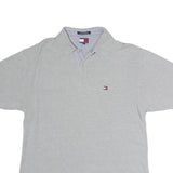 TOMMY HILFIGER Mens Grey Short Sleeve Plain Polo Shirt XL Casual Classic Cotton